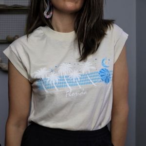 Vintage 80s Florida Tshirt Large Tropical Palm Tree Moon